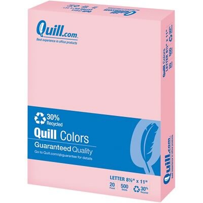 Quill Brand® 30% Recycled Multipurpose Paper, 20 lbs., 8.5 x 11, Pink,  500 sheets/Ream (720567)