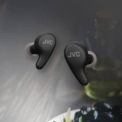JVC Gumy Premium True Wireless Bluetooth Active Noise Canceling Earbuds with Microphone & Charging Case, Black (HAA23T)
