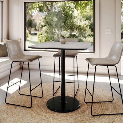 Flash Furniture Acadia Square Wooden Dining Table with Round Base, 36"D x 36"W, Gray Faux Concrete/Black Base (STSQ36CGTR24B)