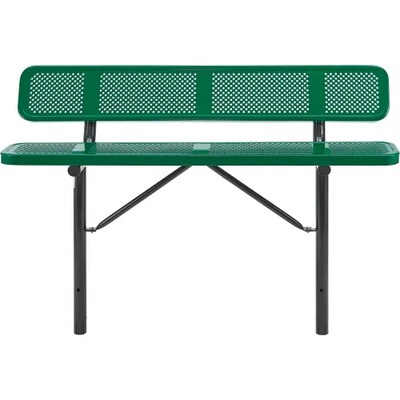 Global Industrial 6 Outdoor Steel Bench w/ Backrest, Perforated Metal, In Ground Mount, Green (6945
