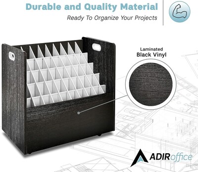 AdirOffice 50-Slot Mobile Roll File, Lockable, 28.5"H x 30"W x 15.75"D, Black (626-BLK-KIT1)