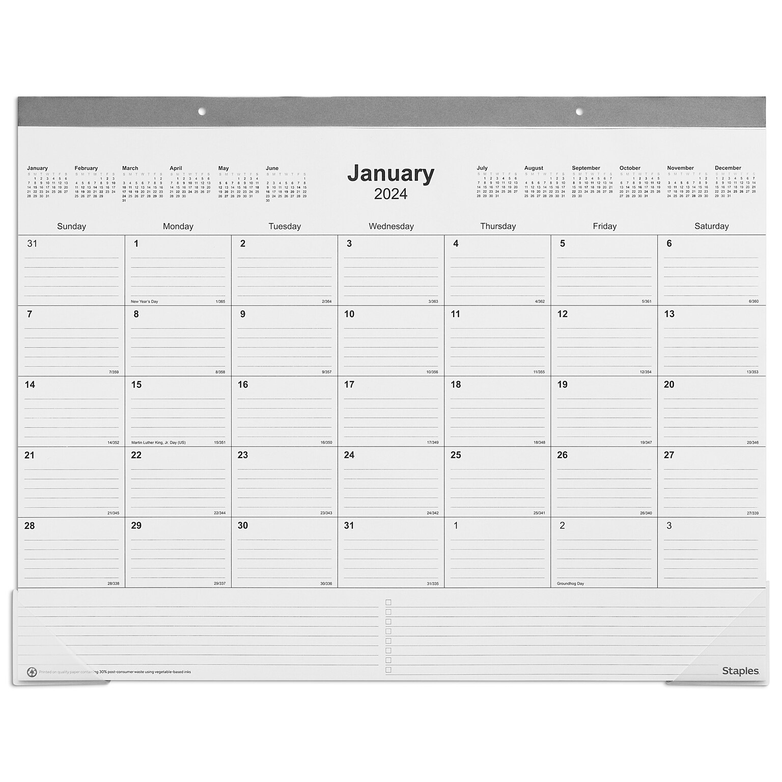 2024 Staples 22 x 17 Desk Pad Calendar, Gray (ST59701-24)