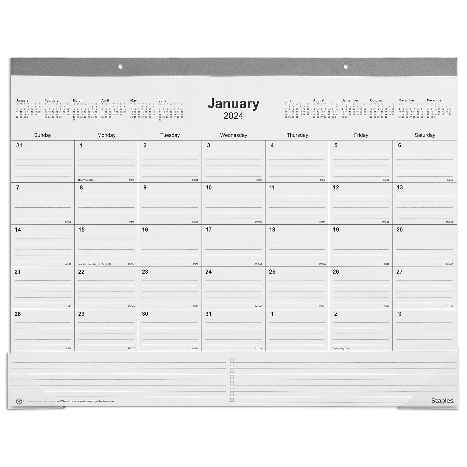 2024 Staples 22 x 17 Desk Pad Calendar, Gray (ST59701-24)