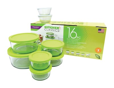 Kitchen Classics 16pc Food Storage Set - Glass with Green Lids