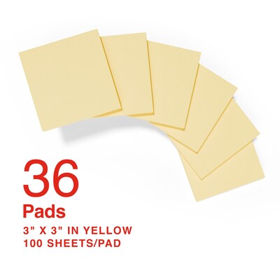 Staples Recycled Pop-up Notes, 3 x 3, Sunshine Collection, 100 Sheet/Pad, 36 Pads/Pack (S-33YRP36)