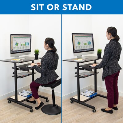Mount-It! 32 W Mobile Adjustable Standing Desk With Retractable Keyboard Tray, Black (MI-7998B)