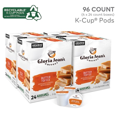 Gloria Jeans Coffees Butter Toffee Coffee, Keurig K-Cup Pod, Medium Roast, 96/Carton (60051-012CT)