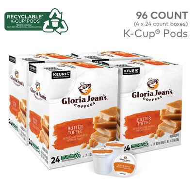 Gloria Jean's Coffees Butter Toffee Coffee, Keurig K-Cup Pod, Medium Roast, 96/Carton (60051-012CT)