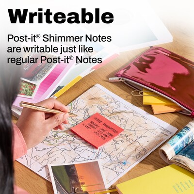 Post-it Shimmer Sticky Notes, 3" x 3", Warm Collection, 45 Sheets/Pad, 3 Pads/Pack (SENS-SN33-WM)