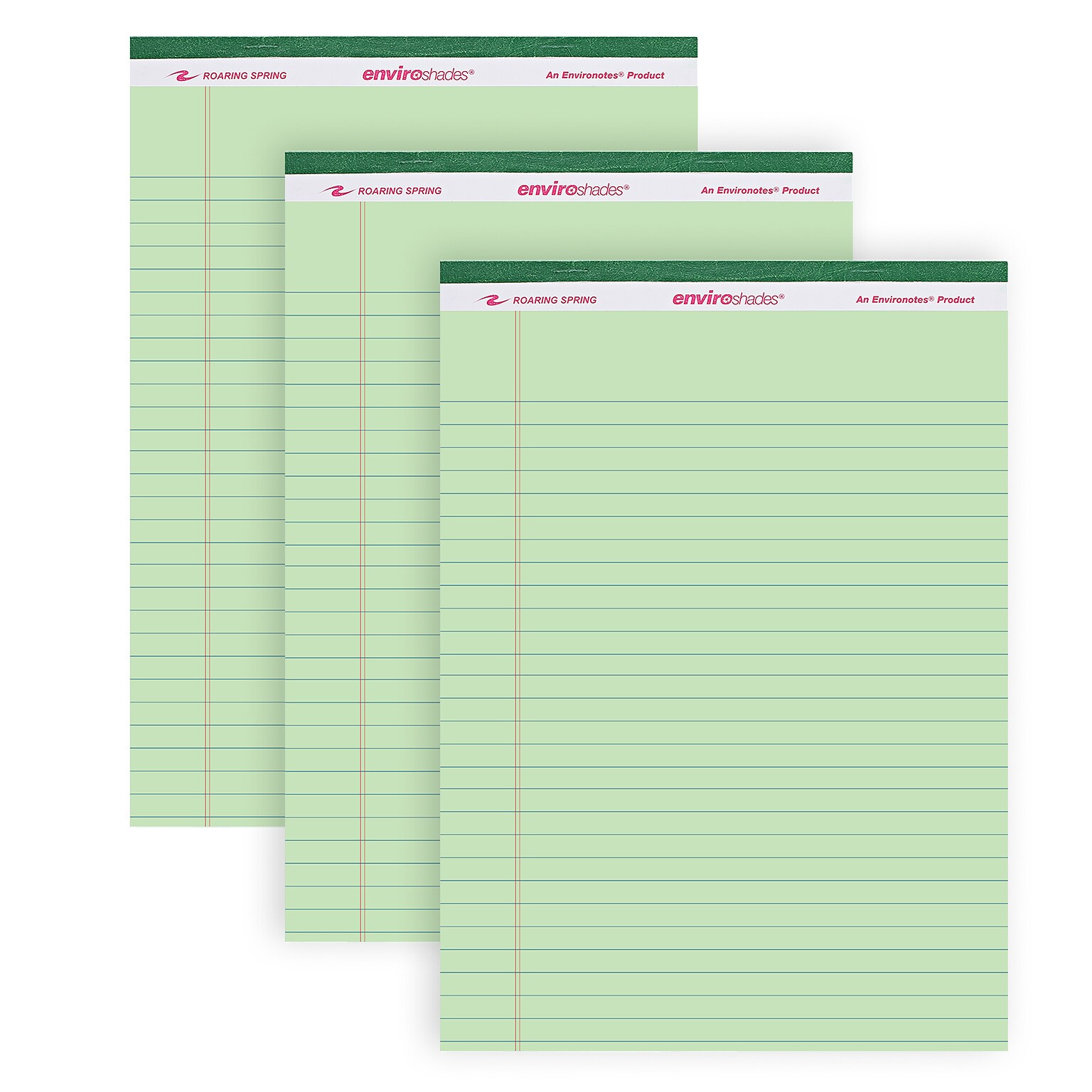 Roaring Spring Paper Products Enviroshades Notepad, 8.5 x 11.75, Wide Ruled, Green, 50 Sheets/Pad, 3 Pads/Pack (74193)