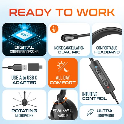 Delton KBE250 Ergonomic Wired Keyboard, Vertical Mouse, and USB-A/USB-C Noise-Cancelling Headset Bundle, Black (DKBE250BD2)