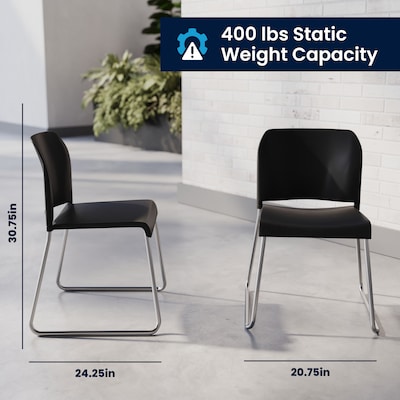 Flash Furniture Hercules Kenai Office Reception Stack Chairs, Black Plastic/Chrome Frame, 5/Pk (5RUT239ANBKCR)
