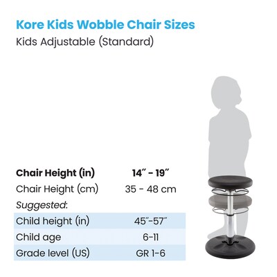 Kore Design Kids Adjustable Standard Wobble Chair 14" to 19", Black (KD-3105)