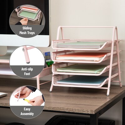 Mind Reader Metal Mesh Front Loading Letter Tray, Letter/Legal Size, Pink (4TPAPER-PNK)