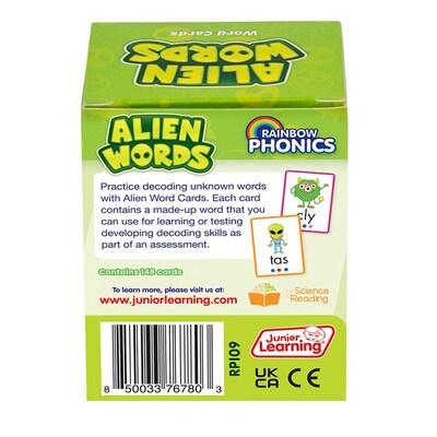 Junior Learning Rainbow Phonics Alien Word Cards, Non-Words, 148/Pack (JRLRP109)
