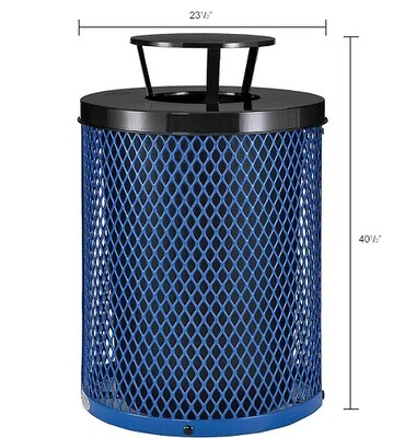 Global Industrial Outdoor Diamond Steel Trash Can w/ Rain Bonnet Lid, 36 Gallon, Blue (261926BL)