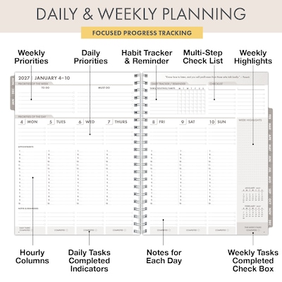 2027 Excello Brands Essential Pro 8.5" x 11" Weekly & Monthly Planner, Teal Gold Marble (ESPRO-CY27-8511-54)