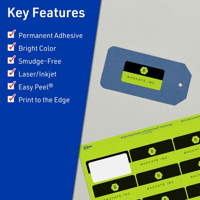 Avery Printable Rectangle Multipurpose Labels, 1-1/4 x 2-3/8, Bright Green, 180/Pack (94227)