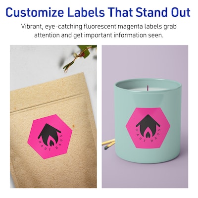 Avery Hexagon Laser/Inkjet Multipurpose Labels, 2-1/2" x 2-57/64", Neon Magenta (480/Box)