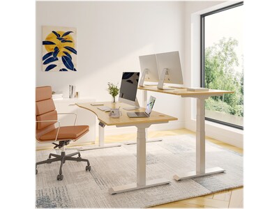 FlexiSpot E7 72"W Electric Adjustable Bamboo Top Standing Desk, White  (E7WCR7230LBZB)