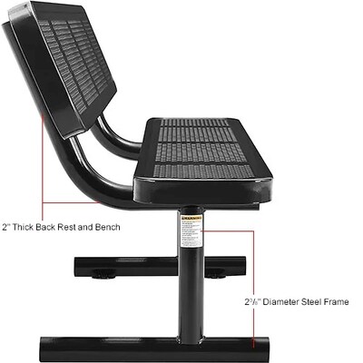 Global Industrial 6' Outdoor Steel Picnic Bench w/ Backrest, Perforated Metal, Black (694557BK)