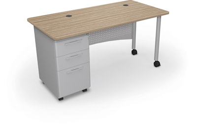 MooreCo 60W Avid Modular Single Pedestal Instructor Desk, Buka Bark (91774-7982-7982)