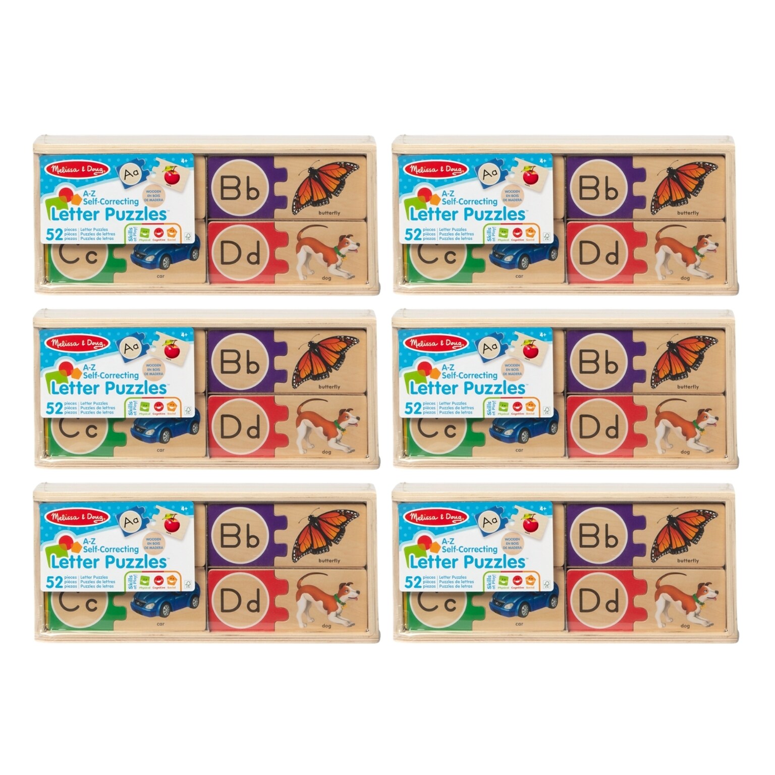 Melissa & Doug 52-Piece Self-Correcting Alphabet Wooden Puzzle, 6 Puzzles/Pack (51142-CASE)