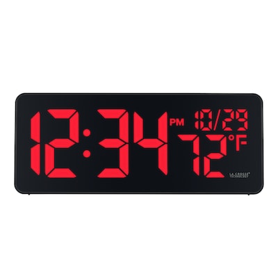 La Crosse Technology Red Digital LED Wall Clock with Indoor Temperature (513-1411R)
