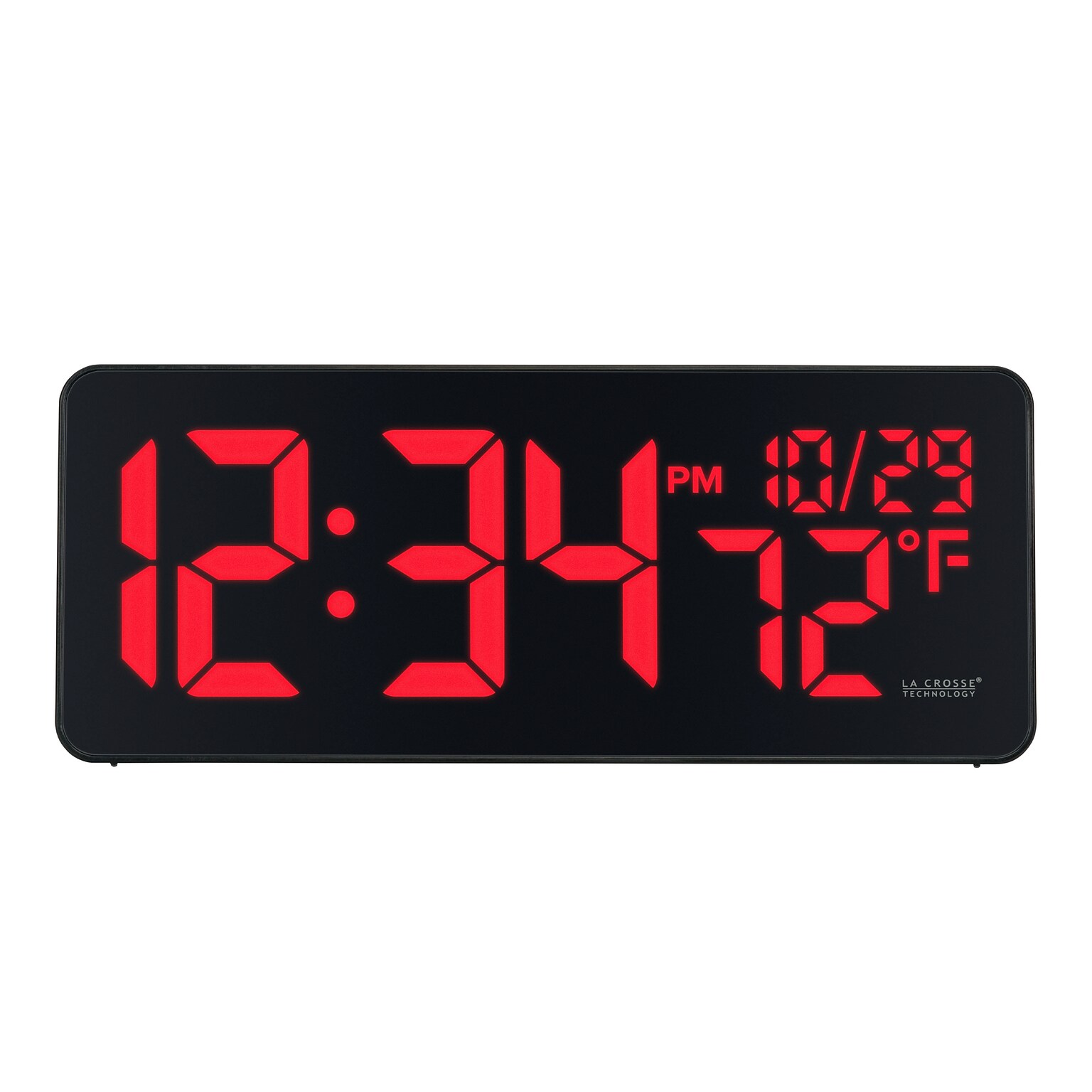 La Crosse Technology Red Digital LED Wall Clock with Indoor Temperature (513-1411R)