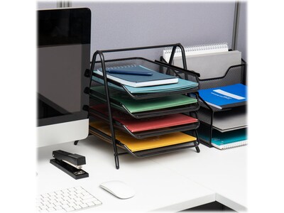 Mind Reader 4-Tier Stackable Paper Desk Tray Organizer, Metal, Black, 2/Pack (4TPAP2PK-BLK)