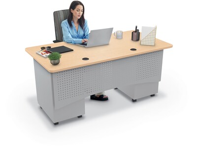 MooreCo 60"W Avid Modular Double Pedestal Instructor Desk, Fusion Maple (91778-7909-7909)
