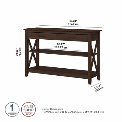 Bush Furniture Key West 47" x 16" Console Table with Drawers and Shelves, Bing Cherry (KWT248BC-03)