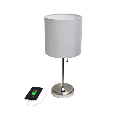 Creekwood Home Oslo 19.50" LED Table Lamp with USB Port, Brushed Steel/Gray (CWT-2012-GY)