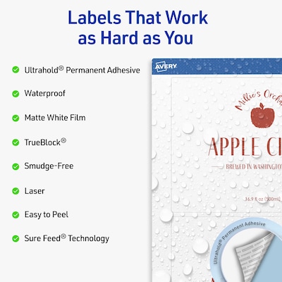 Avery Waterproof Rectangle Laser Multipurpose Labels, 5 x 7, White, 20/Pack (19479399372)