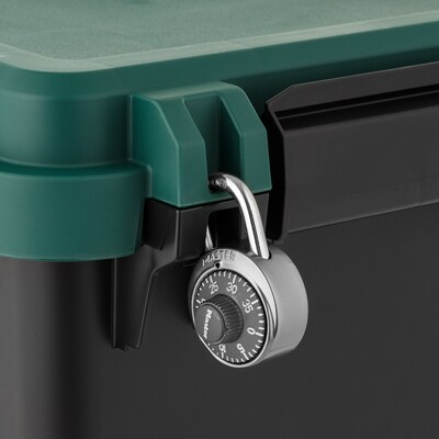 Iris Heavy Duty 30 Qt. Storage Bin with Latching Lid, Plastic, Black, 4/Pack (500343)