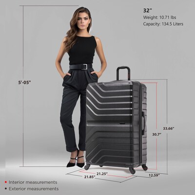 InUSA Aurum 33.66" Hardside Suitcase, 4-Wheeled Spinner, TSA Checkpoint Friendly, Black (IUAUR00XL-BLK)