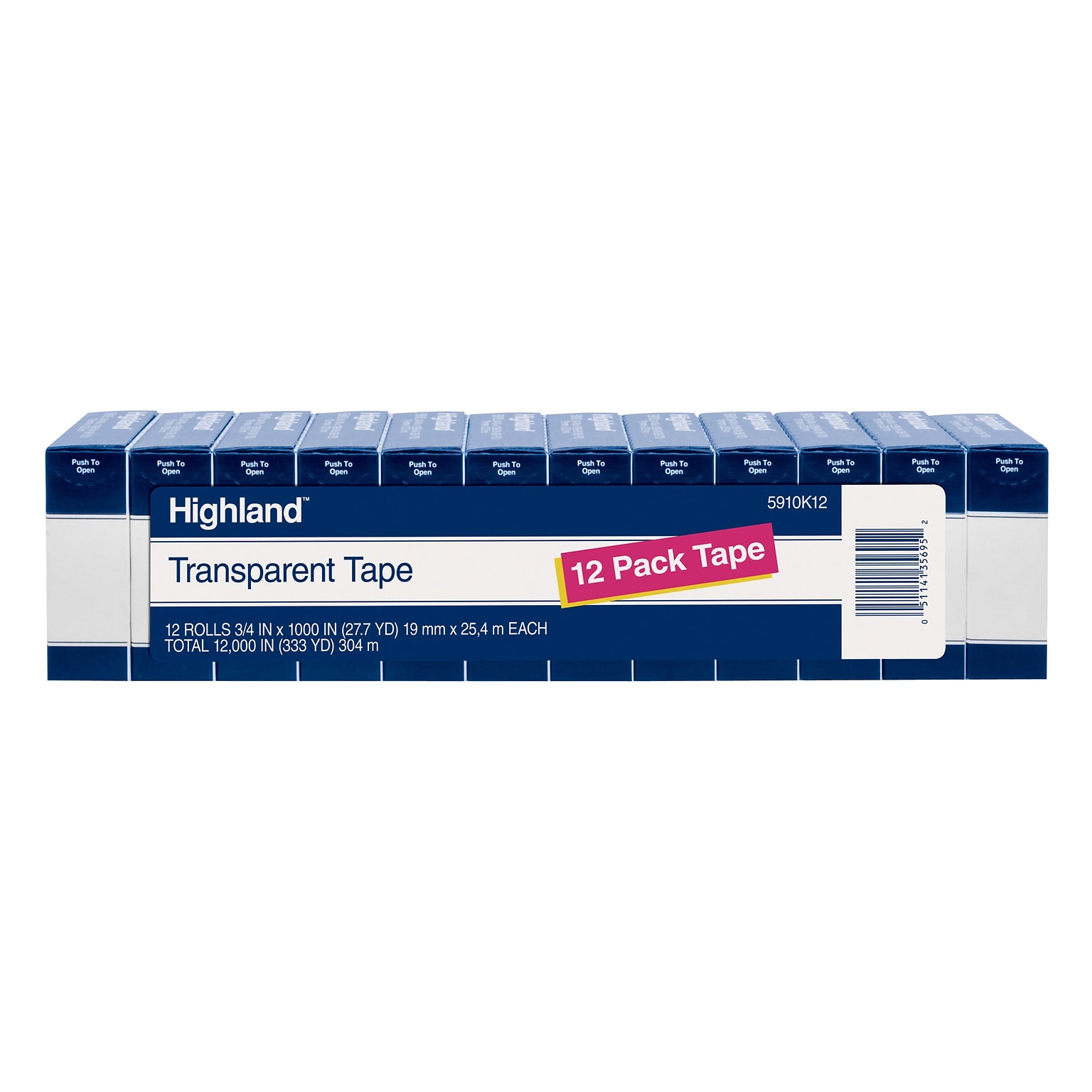 Highland Transparent Tape, 3/4 x 27.77 yds., 12-Pack (5910K12)