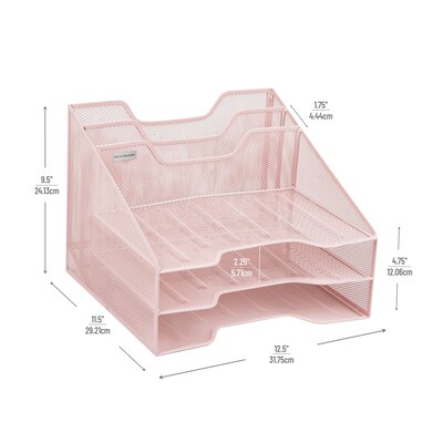 Mind Reader 5-Compartment Metal Desk Organizer, Pink (MESHBOX5-PNK)
