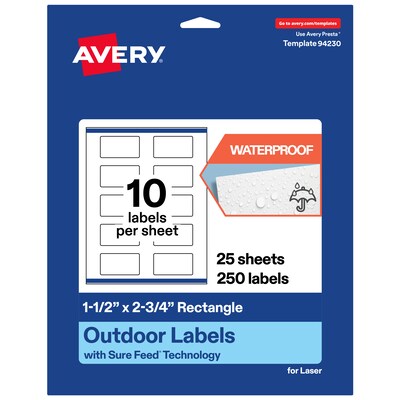 Avery Rectangle Laser Multipurpose Labels, 1.5 x 2.75, White, 250/Pack (19479399273)