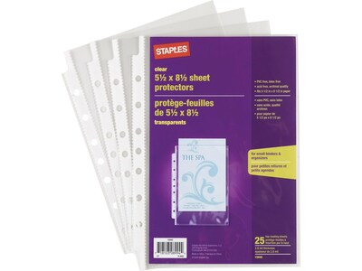Staples 5-1/2 x 8-1/2 Sheet Protectors – Clear Page Protectors for Binders, 25-Pack