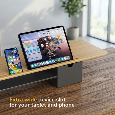 Mount-It! Extra Wide Monitor Riser with Drawers and Shelf, Holds up to 66 lbs., Bamboo, (MI-7369)