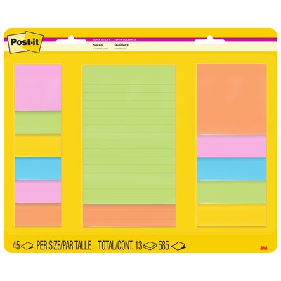 Post-it Super Sticky Notes, Assorted Sizes, Energy Boost Collection, 45 Sheets/Pad, 13 Pads/Pack (46