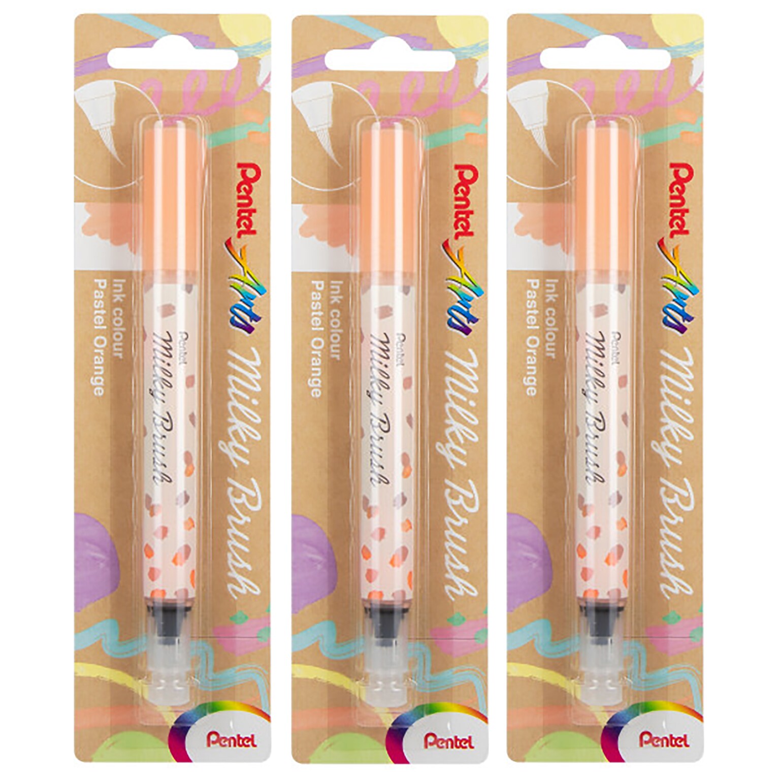 Pentel Milky Brush, Orange Ink, 3/Bundle (PTAXGFHBPPFX-3)