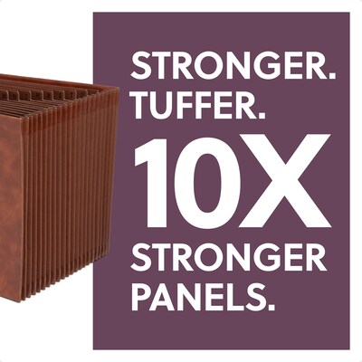 Smead Tuff Box Bottom Heavy Duty Reinforced Faux Leather Accordion File, Alphabetical Index, 21 Pocket, Letter, Brown (73786)