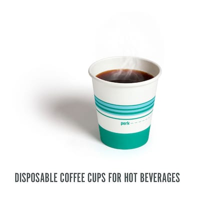 Perk 10 Oz Paper Hot Cups, 500 Count Bulk Disposable Coffee Cups for Hot Beverages, White/Teal