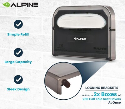 Alpine Industries Toilet Seat Cover Dispenser, Half-Fold, Black, 2/Pack (453-PKG)