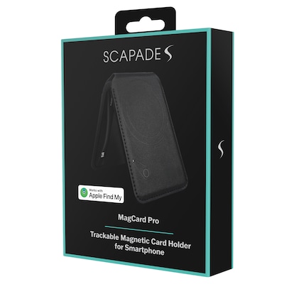 Scapade MagCard Pro MagSafe-Compatible Magnetic Card Holder Wallet with Kickstand and Apple Find My Tracker, Black (S-MGCH)