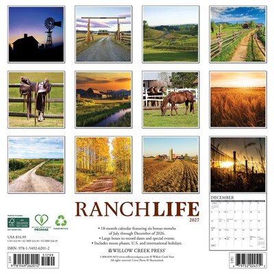 2027 Willow Creek RanchLife 12 x 12 Monthly Wall Calendar, Assorted Colors (62012)