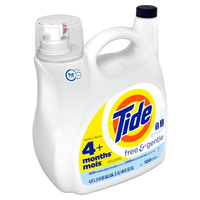 Tide Free & Gentle HE Liquid Laundry Detergent, 100 Loads, 132 fl oz.(12140)