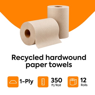 Coastwide Professional Recycled Hardwound Paper Towels, 1-Ply, 350 ft./Roll, 12 Rolls/Carton